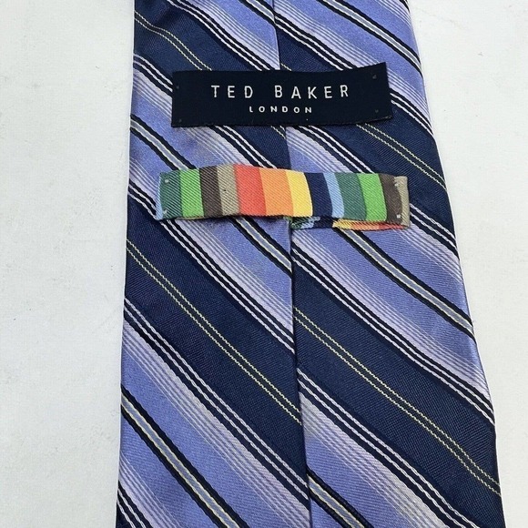 Ted Baker London Blue Purple Striped 100% Silk Tie - Picture 6 of 7